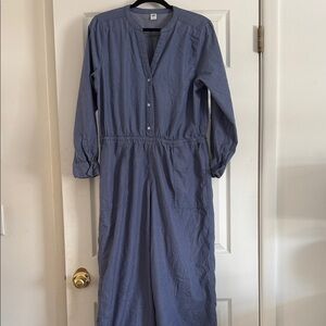 Women's Jean Blue Long Sleeve Cropped Jumpsuit